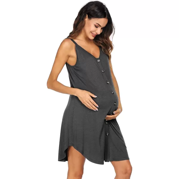 Ekouaer Nursing Nightgown Womens Maternity Dress Button Down Nightdress Sleeveless Breastfeeding Sleepwear Hospital GownDark Grey