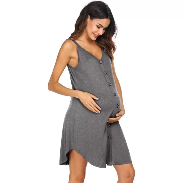 Ekouaer Nursing Nightgown Womens Maternity Dress Button Down Nightdress Sleeveless Breastfeeding Sleepwear Hospital GownGrey