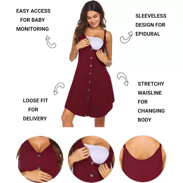 Ekouaer Nursing Nightgown Womens Maternity Dress Button Down Nightdress Sleeveless Breastfeeding Sleepwear Hospital GownWine Red