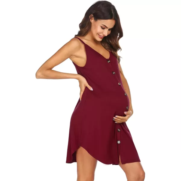 Ekouaer Nursing Nightgown Womens Maternity Dress Button Down Nightdress Sleeveless Breastfeeding Sleepwear Hospital GownWine Red