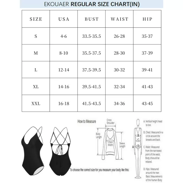 Ekouaer One Piece Swimsuits Women Bathing Suit V Neck Swimwear Tummy Control Monokini Cross Backless Swimming SuitsAblack