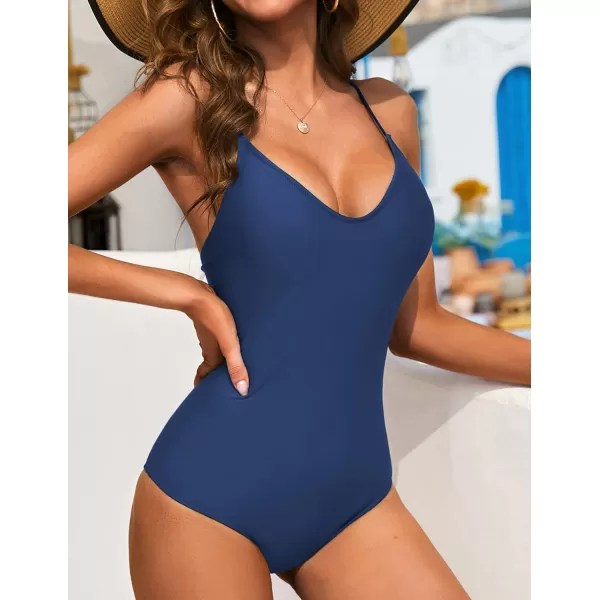Ekouaer One Piece Swimsuits Women Bathing Suit V Neck Swimwear Tummy Control Monokini Cross Backless Swimming SuitsAblue Green