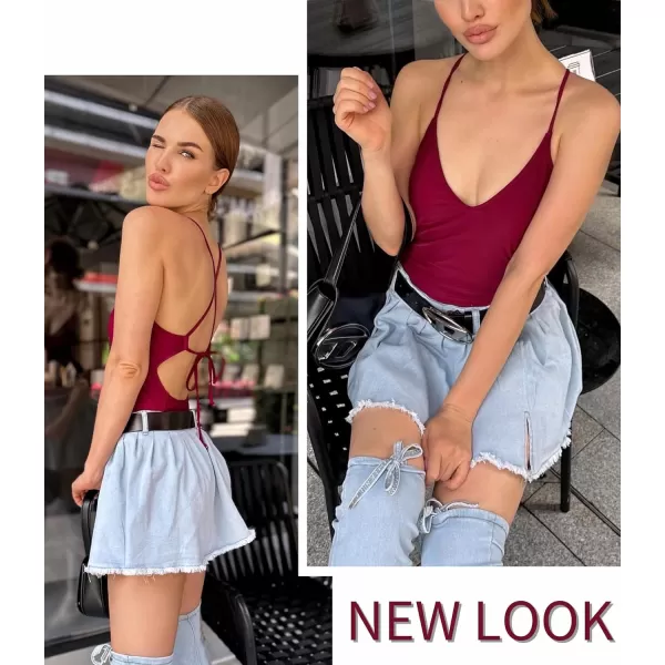 Ekouaer One Piece Swimsuits Women Bathing Suit V Neck Swimwear Tummy Control Monokini Cross Backless Swimming SuitsAwine Red