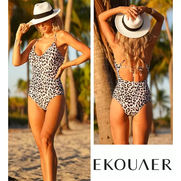 Ekouaer One Piece Swimsuits Women Bathing Suit V Neck Swimwear Tummy Control Monokini Cross Backless Swimming SuitsPat8