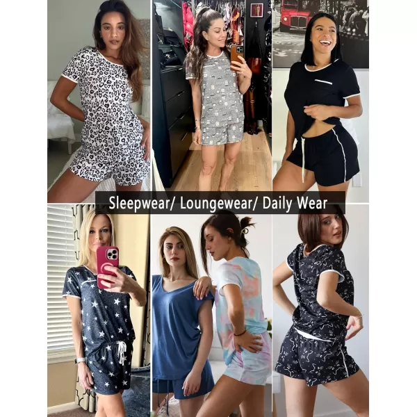 Ekouaer Pajama Set for Women 2 Piece Lounge Set Short Sleeve Tops and Shorts Soft Sleepwear Chest PocketNavy Blue