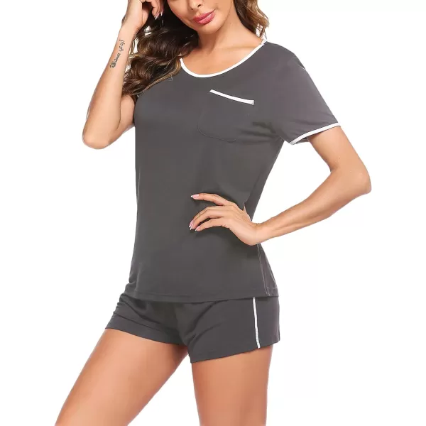 Ekouaer Pajama Set for Women 2 Piece Lounge Set Tops and Shorts Soft Sleepwear Chest Pocket01 Deep Grey