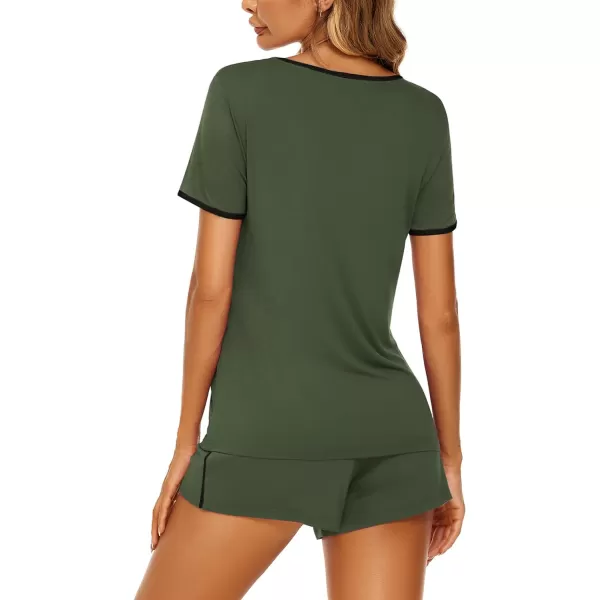 Ekouaer Pajama Set for Women 2 Piece Lounge Set Tops and Shorts Soft Sleepwear Chest PocketArmy Green