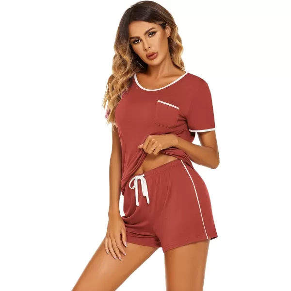 Ekouaer Pajama Set for Women 2 Piece Lounge Set Tops and Shorts Soft Sleepwear Chest PocketCaramel