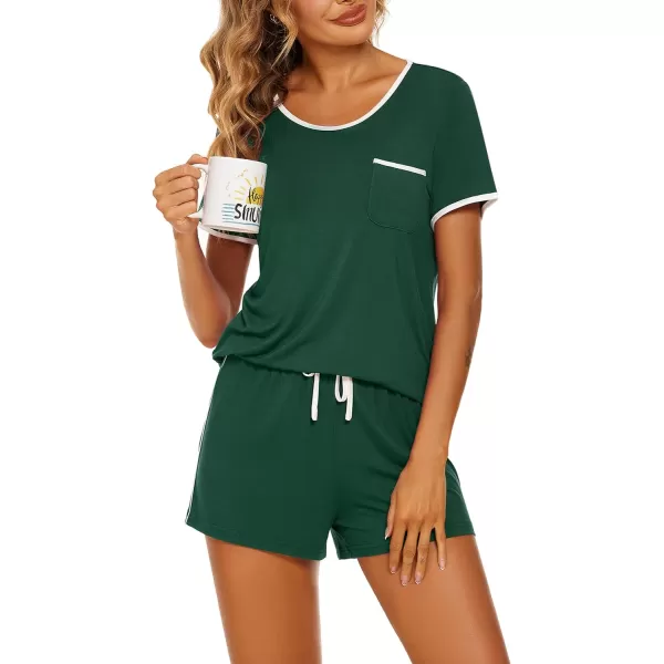 Ekouaer Pajama Set for Women 2 Piece Lounge Set Tops and Shorts Soft Sleepwear Chest PocketDark Green