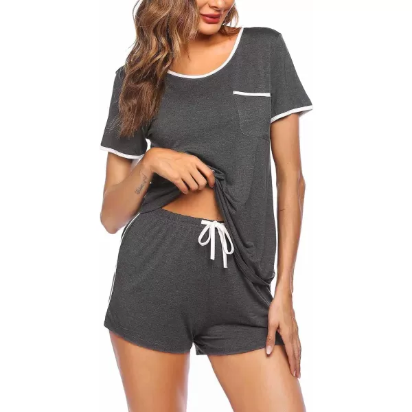 Ekouaer Pajama Set for Women 2 Piece Lounge Set Tops and Shorts Soft Sleepwear Chest PocketGrey