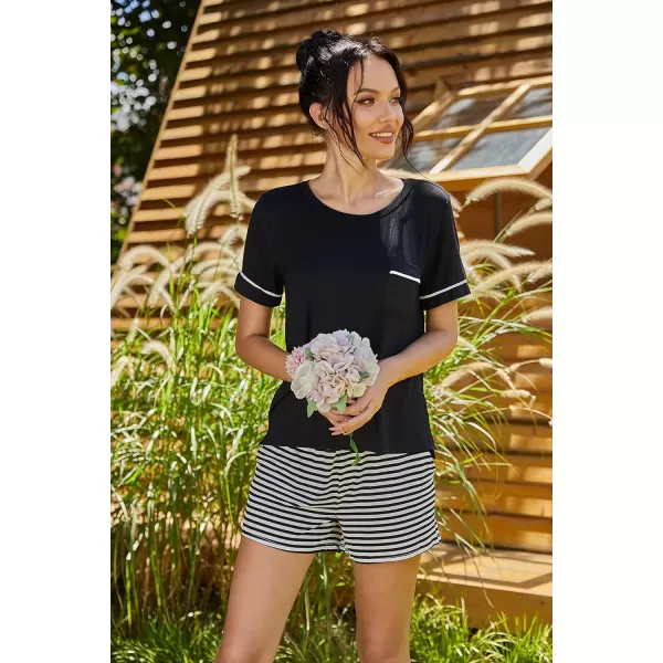 Ekouaer Pajama Set for Women 2 Piece Short Sleeve Tops Sleepwear Loungewear Two Piece Pjs Shorts with PocketsA01 Black