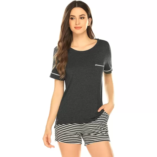 Ekouaer Pajama Set for Women 2 Piece Short Sleeve Tops Sleepwear Loungewear Two Piece Pjs Shorts with PocketsA13 Dark Grey