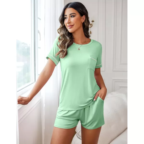 Ekouaer Pajama Set for Women 2 Piece Short Sleeve Tops Sleepwear Loungewear Two Piece Pjs Shorts with PocketsIce Green