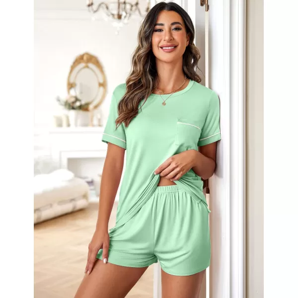 Ekouaer Pajama Set for Women 2 Piece Short Sleeve Tops Sleepwear Loungewear Two Piece Pjs Shorts with PocketsIce Green