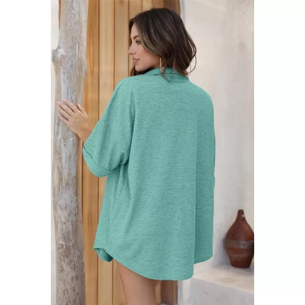 Ekouaer Pajama Sets Waffle Knit Women Short Sleeves Pjs Button Up Matching Sleepwear 2 Piece Lounge SetsMint Green