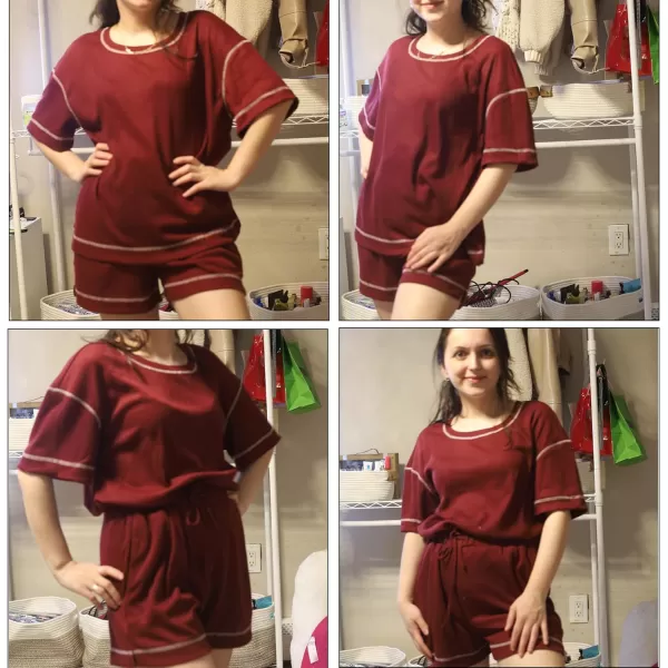Ekouaer Pajama Sets for Women 2 Piece Waffle Knit Lounge Set Two Piece Loungewear Matching Outfits Set With PocketsDate Red