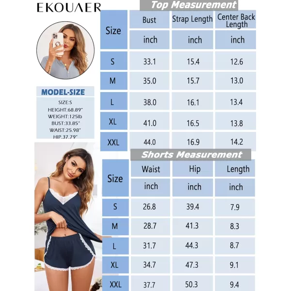 Ekouaer Pajama Sets for Women Lingerie Sleepwear 2 Piece Cami Shorts Set V Neck Pj Lace Sleepwear02 White