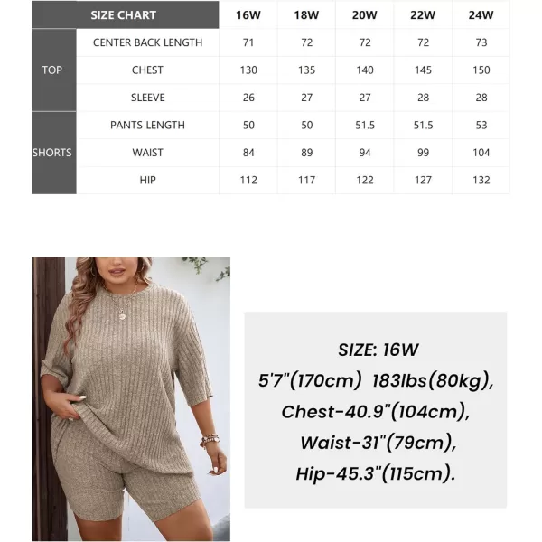 Ekouaer Pajamas 2 Piece Lounge Sets Ribbed Knit Matching Outfits Tshirt Biker Shorts Sleepwear Sweatsuits RegularPlus1camel