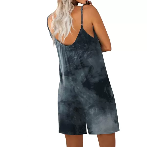 Ekouaer Pajamas Rompers Women One Piece Sleepwear Loose Tank Jumpsuits Loungewear V Neck Straps Harem PlaysuitGrey Black Tie Dye