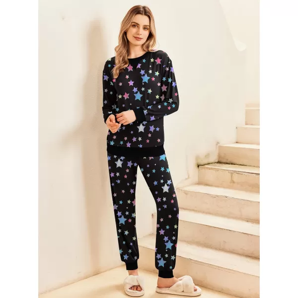 Ekouaer Pajamas Set Long Sleeve Pj Sets 2 Piece Jogger Pajama Sets Soft Sleepwear Loungewear for WomenBlack Starry