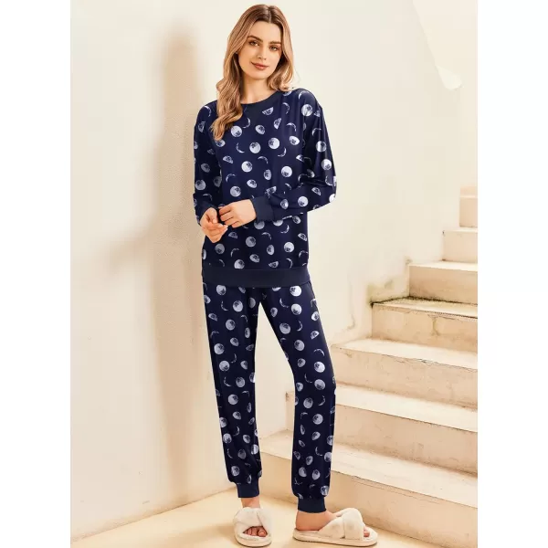 Ekouaer Pajamas Set Long Sleeve Pj Sets 2 Piece Jogger Pajama Sets Soft Sleepwear Loungewear for WomenBlue Moon