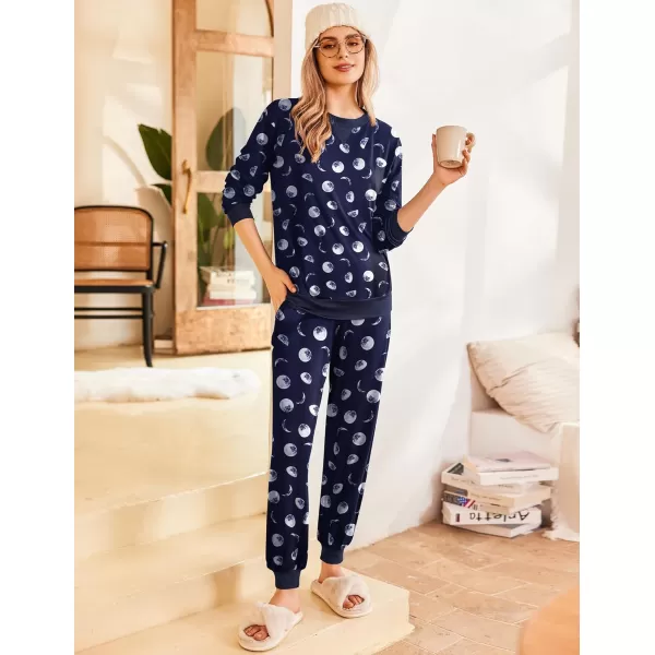 Ekouaer Pajamas Set Long Sleeve Pj Sets 2 Piece Jogger Pajama Sets Soft Sleepwear Loungewear for WomenBlue Moon