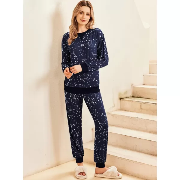 Ekouaer Pajamas Set Long Sleeve Pj Sets 2 Piece Jogger Pajama Sets Soft Sleepwear Loungewear for WomenBlue Star