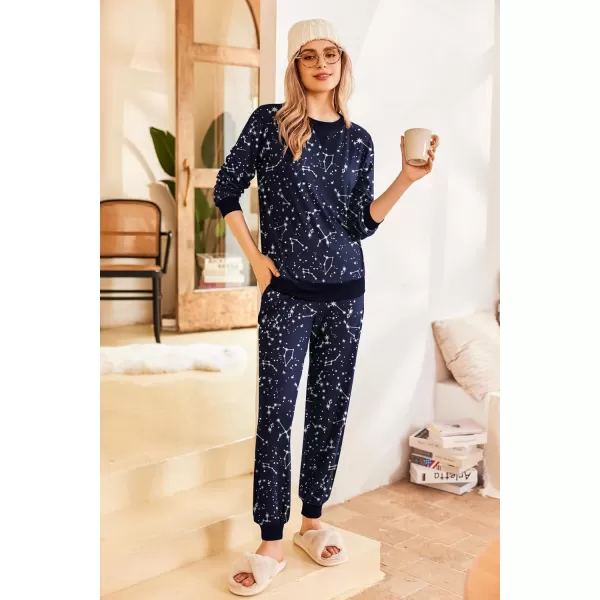 Ekouaer Pajamas Set Long Sleeve Pj Sets 2 Piece Jogger Pajama Sets Soft Sleepwear Loungewear for WomenBlue Star