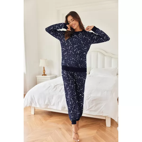 Ekouaer Pajamas Set Long Sleeve Pj Sets 2 Piece Jogger Pajama Sets Soft Sleepwear Loungewear for WomenBlue Star