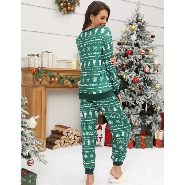 Ekouaer Pajamas Set Long Sleeve Pj Sets 2 Piece Jogger Pajama Sets Soft Sleepwear Loungewear for WomenGreen Tree