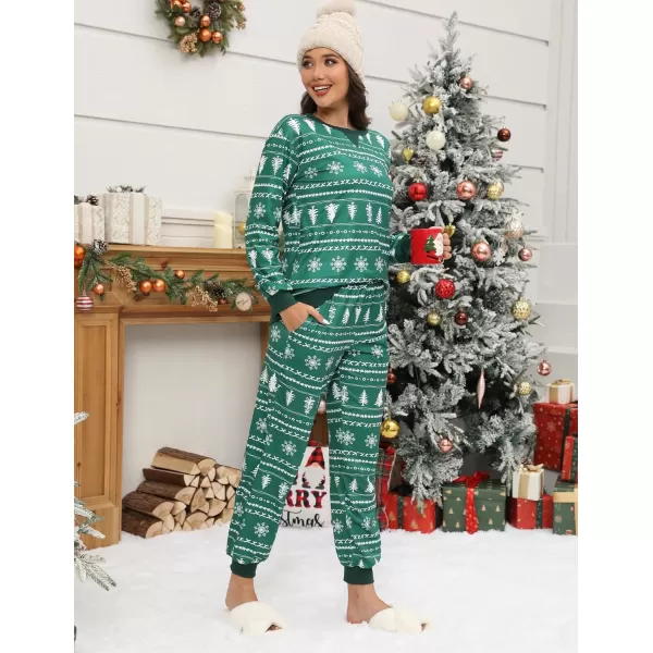 Ekouaer Pajamas Set Long Sleeve Pj Sets 2 Piece Jogger Pajama Sets Soft Sleepwear Loungewear for WomenGreen Tree