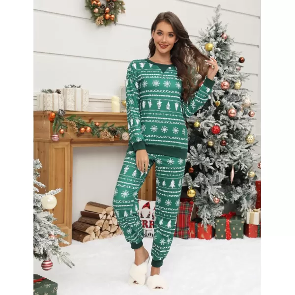 Ekouaer Pajamas Set Long Sleeve Pj Sets 2 Piece Jogger Pajama Sets Soft Sleepwear Loungewear for WomenGreen Tree