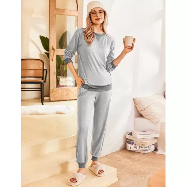 Ekouaer Pajamas Set Long Sleeve Pj Sets 2 Piece Jogger Pajama Sets Soft Sleepwear Loungewear for WomenGrey