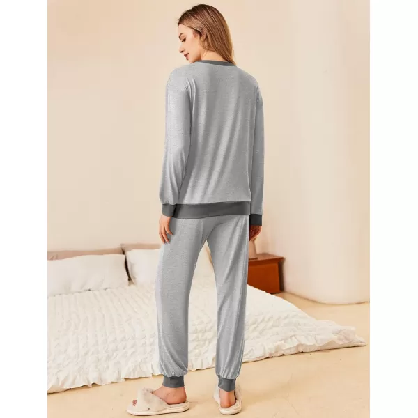 Ekouaer Pajamas Set Long Sleeve Pj Sets 2 Piece Jogger Pajama Sets Soft Sleepwear Loungewear for WomenGrey