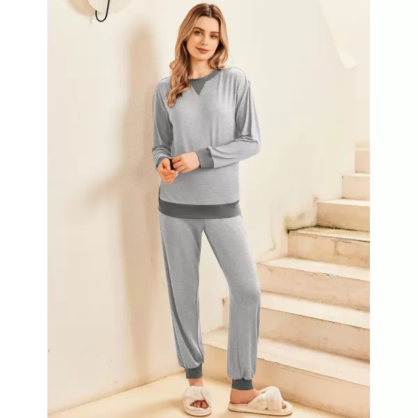 Ekouaer Pajamas Set Long Sleeve Pj Sets 2 Piece Jogger Pajama Sets Soft Sleepwear Loungewear for WomenGrey