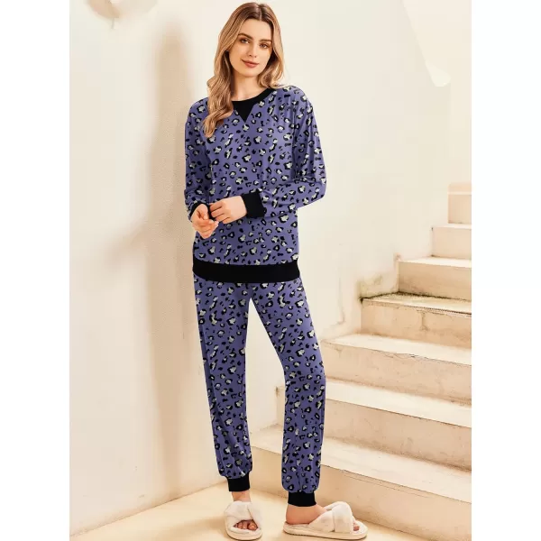 Ekouaer Pajamas Set Long Sleeve Pj Sets 2 Piece Jogger Pajama Sets Soft Sleepwear Loungewear for WomenPurple Leopard