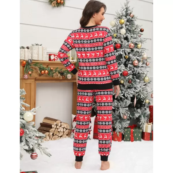 Ekouaer Pajamas Set Long Sleeve Pj Sets 2 Piece Jogger Pajama Sets Soft Sleepwear Loungewear for WomenRed Deer
