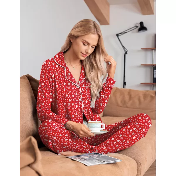 Ekouaer Pajamas Set Long Sleeve Sleepwear Womens Button Down Nightwear Soft Pj Loungewear Sets with PocketsChristmas