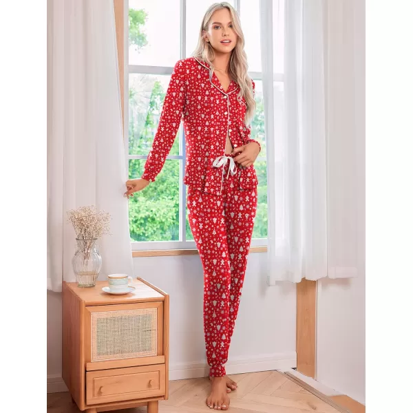 Ekouaer Pajamas Set Long Sleeve Sleepwear Womens Button Down Nightwear Soft Pj Loungewear Sets with PocketsChristmas