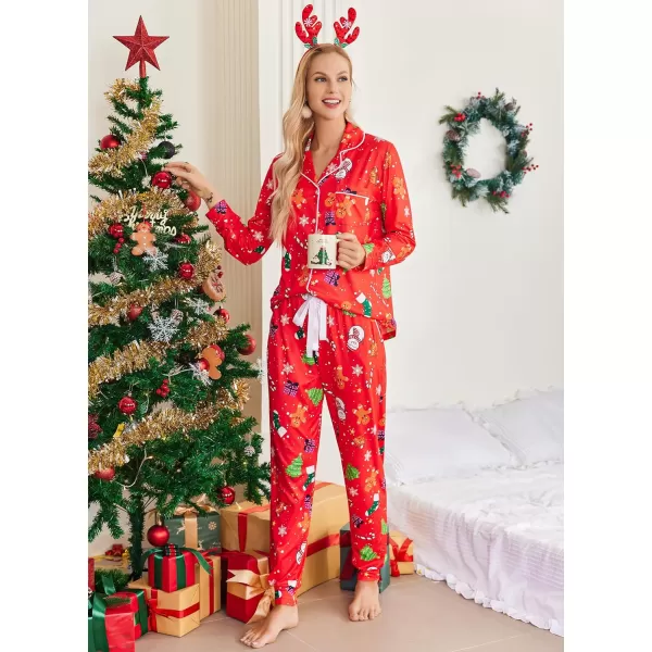 Ekouaer Pajamas Set Long Sleeve Sleepwear Womens Button Down Nightwear Soft Pj Loungewear Sets with PocketsChristmas Snowman