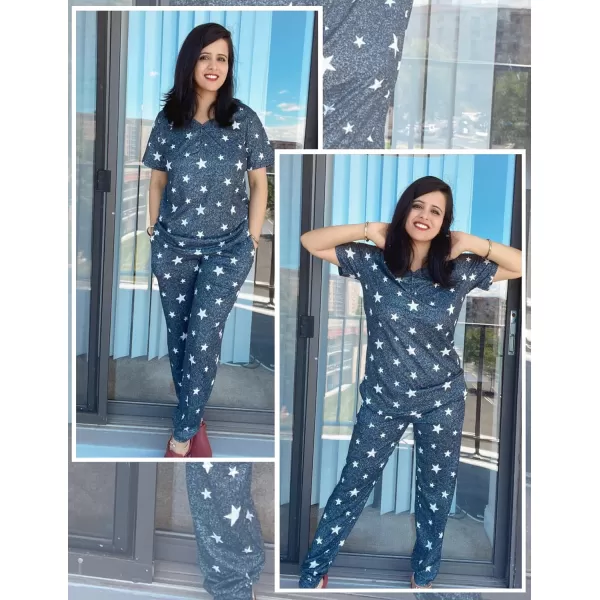 Ekouaer Pajamas Set Womens 2 Piece Lounge Set Short Sleeve Pjs Joggers Pants Sleepwear with Pockets01 Pattern6grey Stars