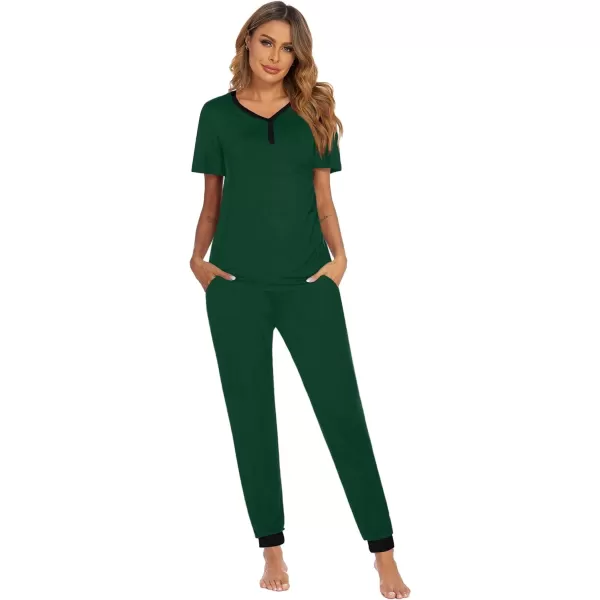 Ekouaer Pajamas Set Womens 2 Piece Lounge Set Short Sleeve Pjs Joggers Pants Sleepwear with PocketsGreen