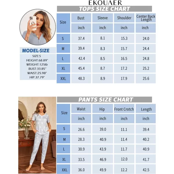 Ekouaer Pajamas Set Womens 2 Piece Lounge Set Short Sleeve Pjs Joggers Pants Sleepwear with PocketsPattern 11light Blue