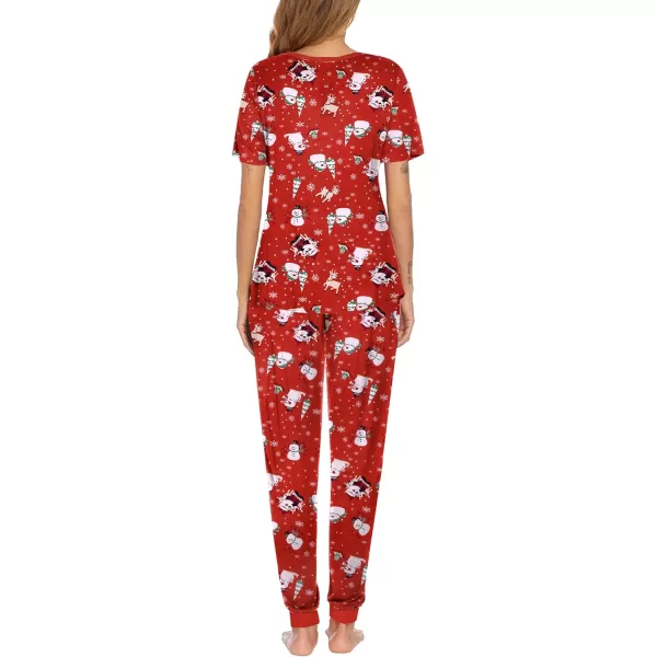 Ekouaer Pajamas Set Womens 2 Piece Lounge Set Short Sleeve Pjs Joggers Pants Sleepwear with PocketsPattern 12christmas