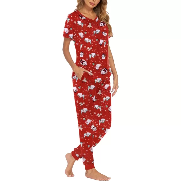 Ekouaer Pajamas Set Womens 2 Piece Lounge Set Short Sleeve Pjs Joggers Pants Sleepwear with PocketsPattern 12christmas