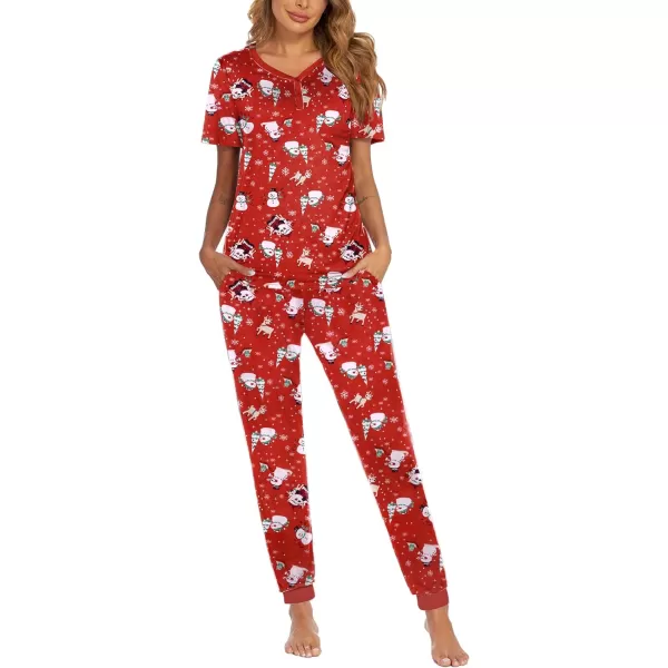 Ekouaer Pajamas Set Womens 2 Piece Lounge Set Short Sleeve Pjs Joggers Pants Sleepwear with PocketsPattern 12christmas