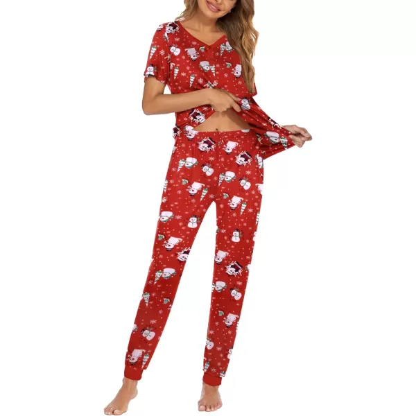 Ekouaer Pajamas Set Womens 2 Piece Lounge Set Short Sleeve Pjs Joggers Pants Sleepwear with PocketsPattern 12christmas