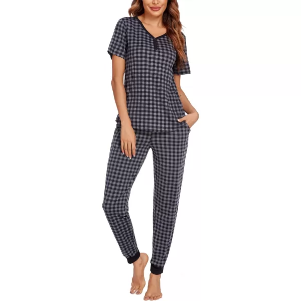 Ekouaer Pajamas Set Womens 2 Piece Lounge Set Short Sleeve Pjs Joggers Pants Sleepwear with PocketsPattern 3plaid