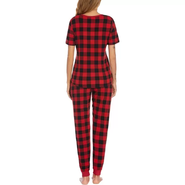 Ekouaer Pajamas Set Womens 2 Piece Lounge Set Short Sleeve Pjs Joggers Pants Sleepwear with PocketsPattern5red Big Plaid