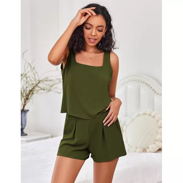 Ekouaer Pajamas Set for Women Comfy Sleeveless Sleepwear 2 Piece Loungewear with Pockets Lounge SetsArmy Green